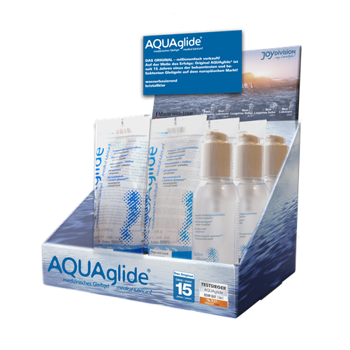 Display AQUAglide 2017 (6 Tuben AQUAglide 200ml +3 Pumpspender AQUAglide 125 ml)
